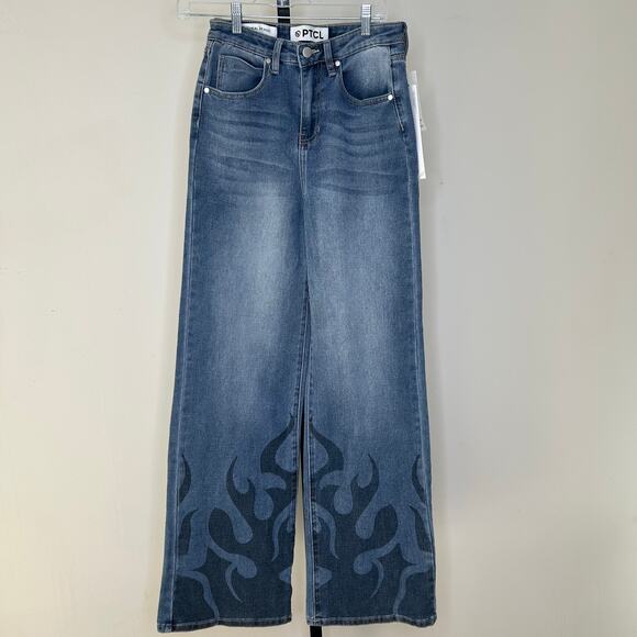 PTCL Ethikal Brand flame jeans- size 26- wide‎ leg baggy fire print - Picture 1 of 5